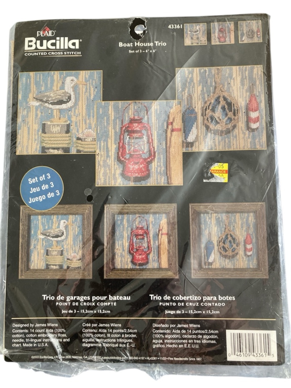 Bucilla Coastal ‘Boat House Trio’ Counted Cross Stitch Set - Set of 3 - 6” x 6”